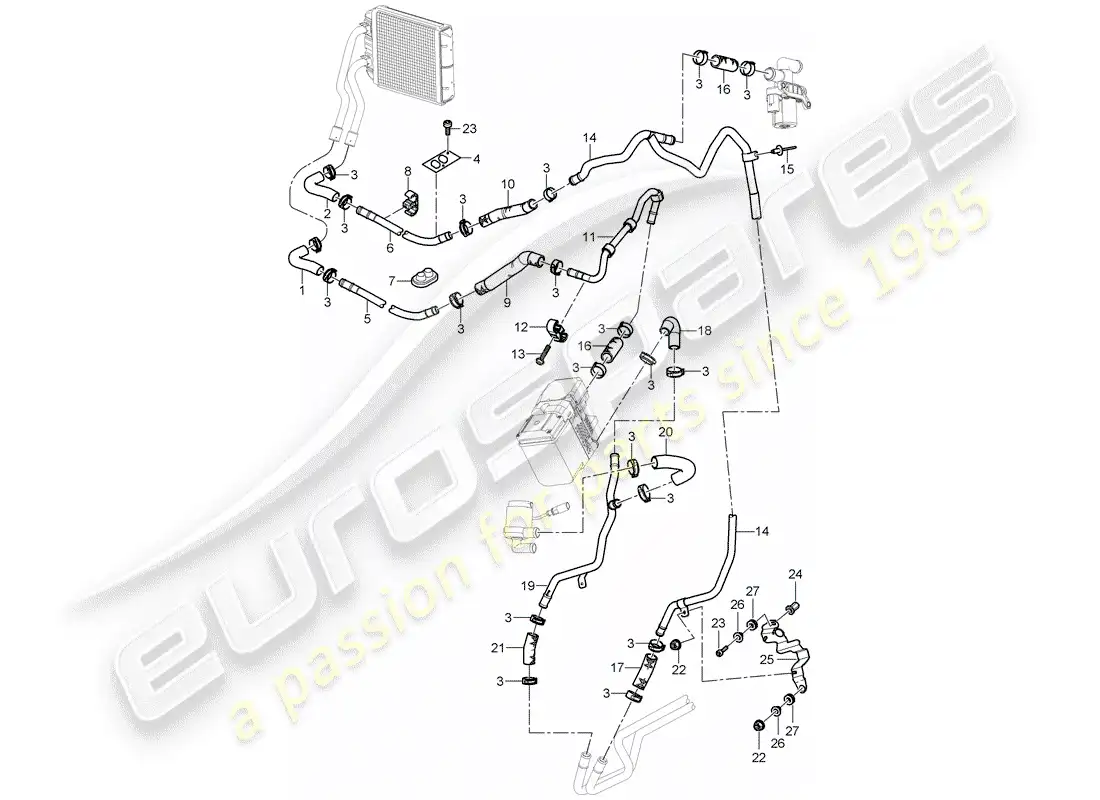 porsche 2005 (cayenne e1 9pa) air con./heating/aux. heater part diagram