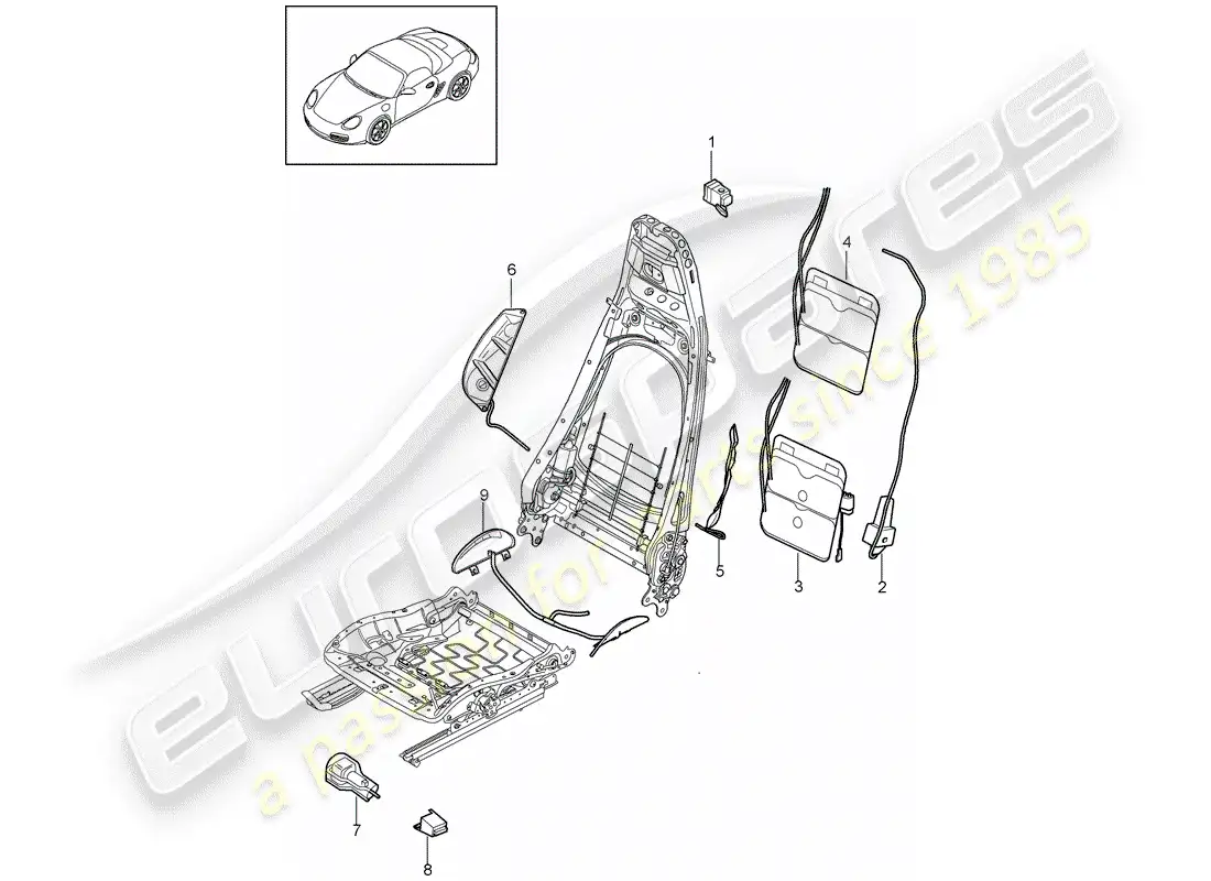 porsche 2010 (987 boxster) lumbar support parts diagram
