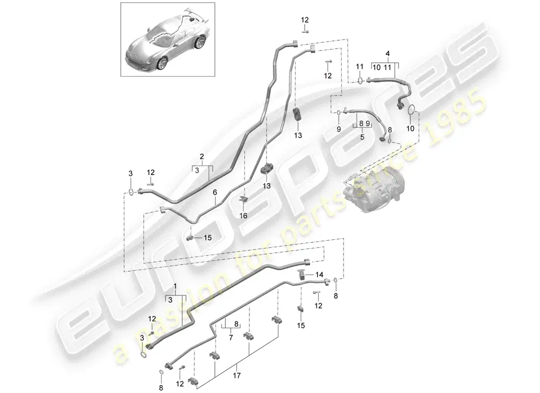 porsche 2016 (991-1 r/gt3/rs) refrigerant circuit parts diagram
