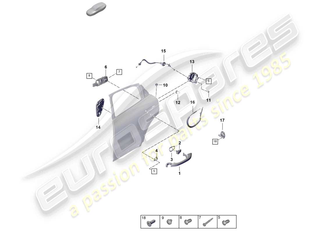 porsche 2023 (cayenne e3 pa) door handle, exterior rear door lock coupe part diagram