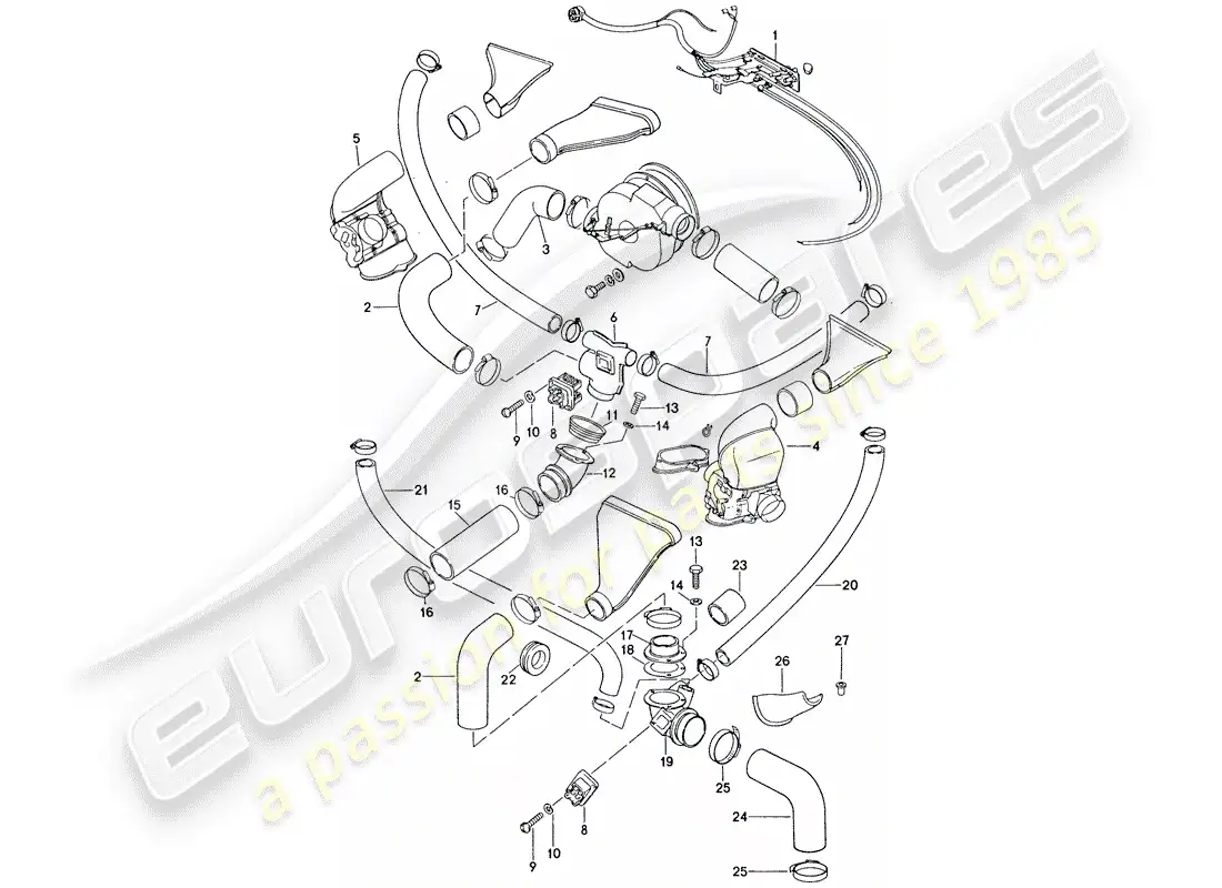 porsche 1974 (911) air conditioner - cooling air duct parts diagram