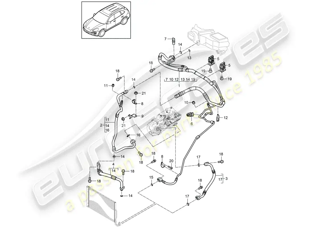 porsche 2014 (cayenne e2 92a) refrigerant circuit part diagram