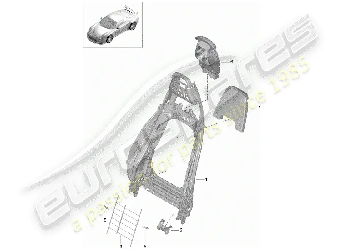 porsche 2017 (991-2 r/gt3/rs) frame - backrest parts diagram