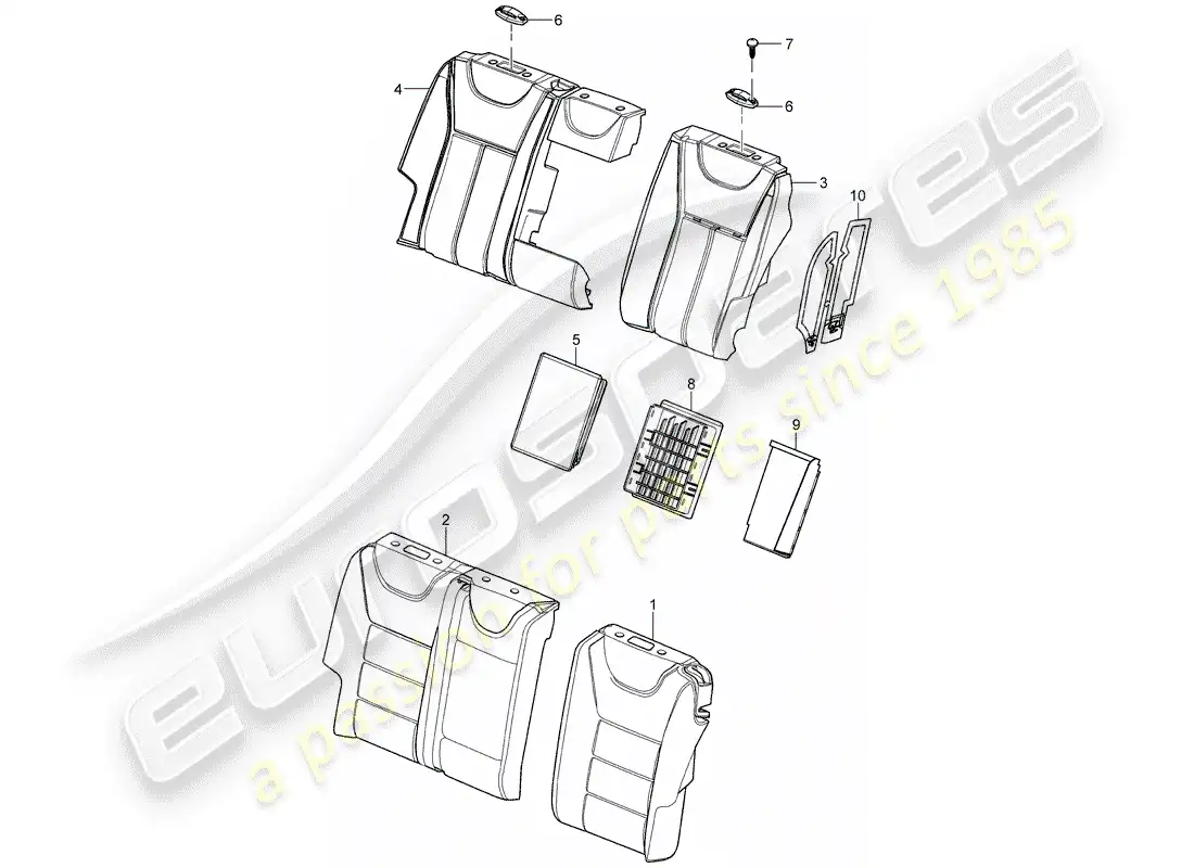 porsche 2010 (cayenne e1 9pa) back seat backrest parts diagram