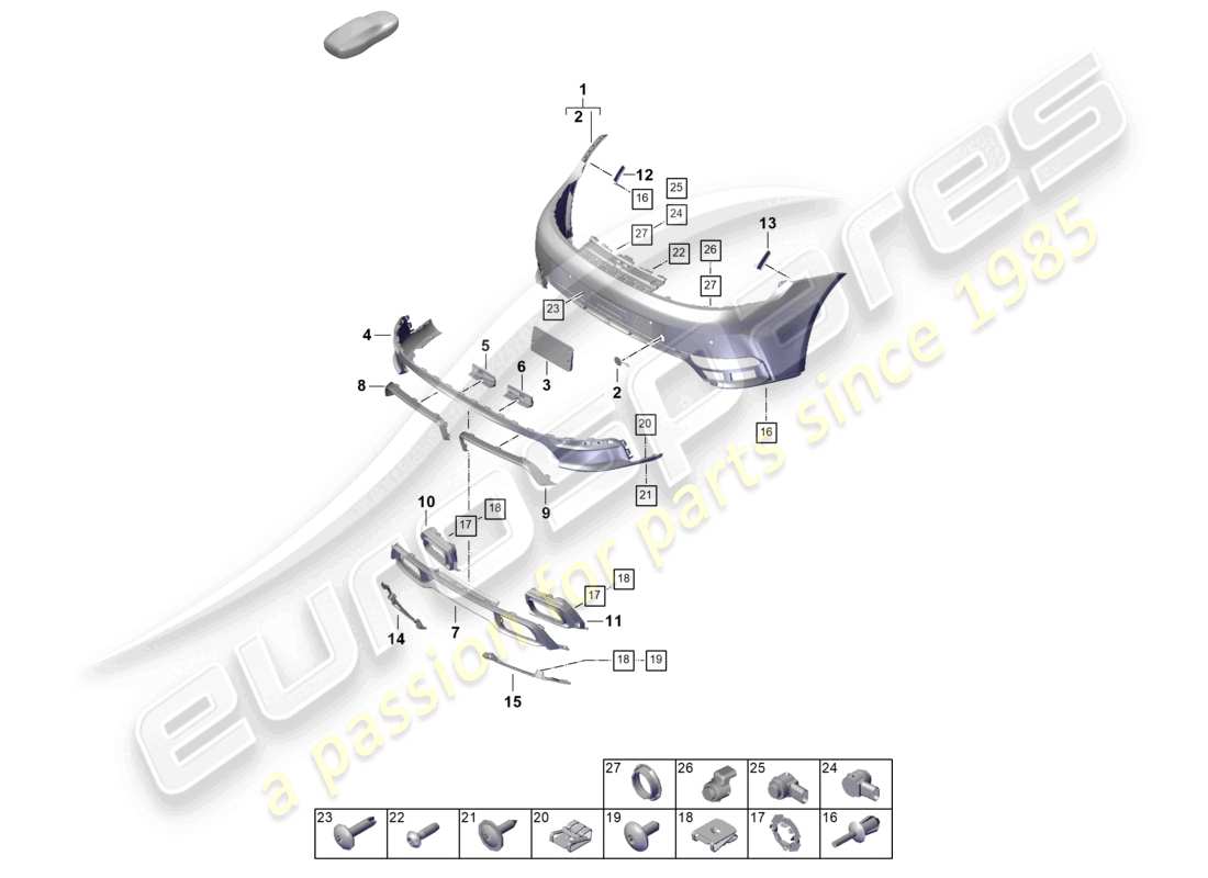 porsche 2024 (992-2) bumper rear sport design package part diagram