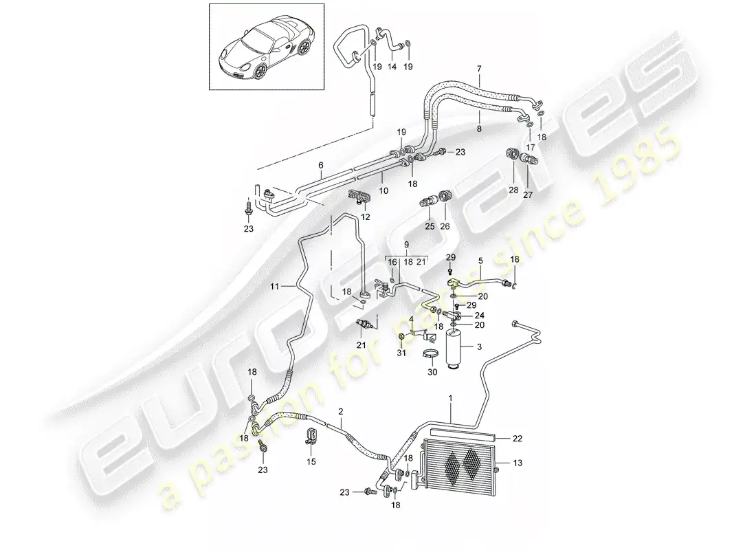 porsche 2007 (987 boxster) refrigerant circuit part diagram