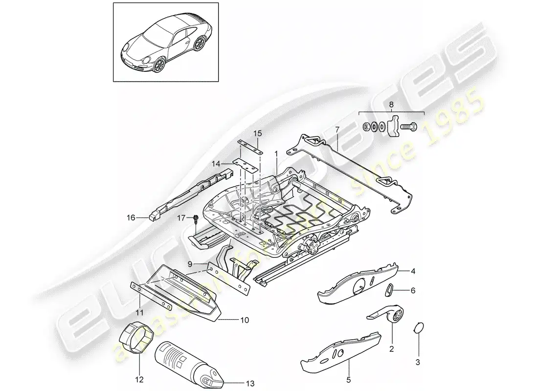 porsche 2012 (997-2) seat frame parts diagram