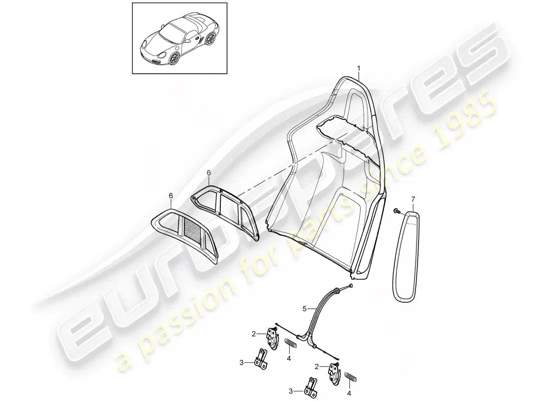 porsche 2011 (987 boxster) backrest shell parts diagram