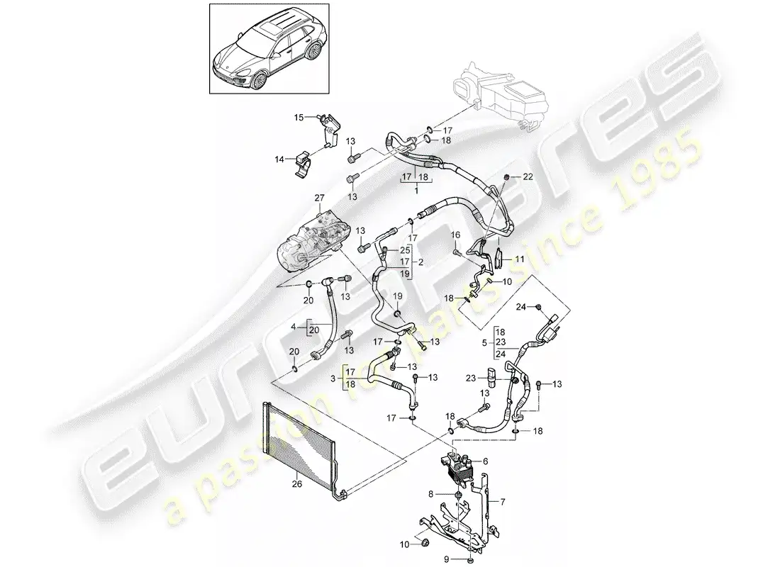 porsche 2016 (cayenne e2 92a) refrigerant circuit parts diagram