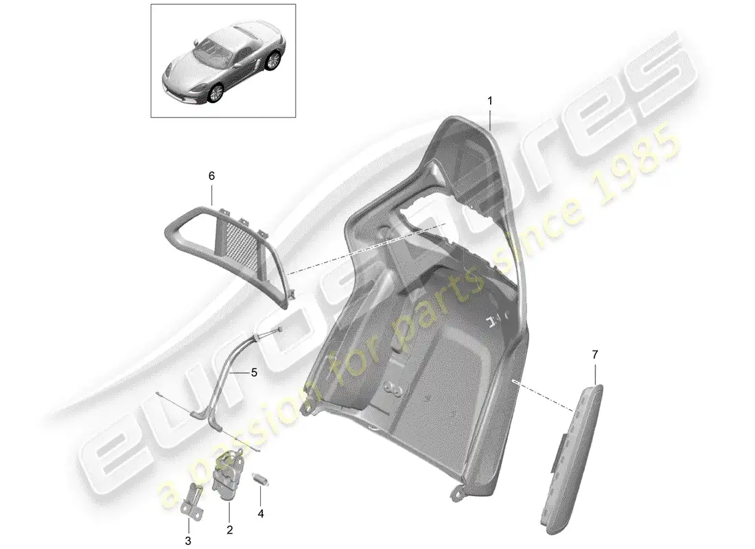 porsche 2017 (718 boxster) backrest shell parts diagram