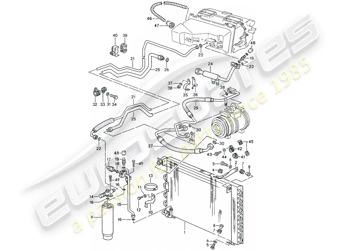 porsche 1992 (928) automatic air conditioner - lines - and - auxiliary units parts diagram