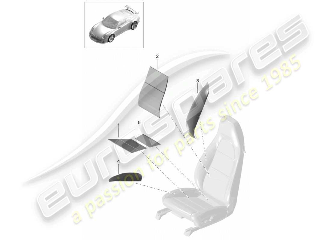 porsche 2021 (991-2 r/gt3/rs) heater element folding sports seat bucket seat part diagram