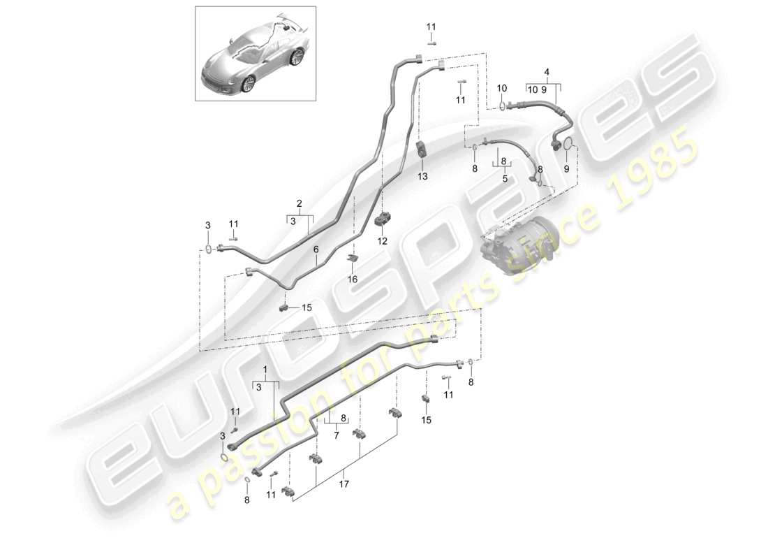 porsche 2021 (991-2 r/gt3/rs) refrigerant circuit underbody and rear end d - mj 2018>> part diagram