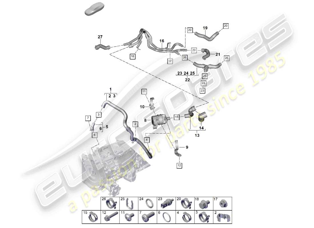 porsche 2025 (cayenne e3 pa) coolant cooling system coolant hoses part diagram