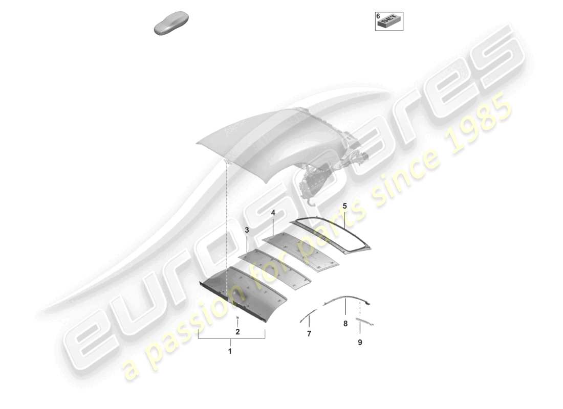 porsche 2021 (992-1) soft top headliner trims parts diagram