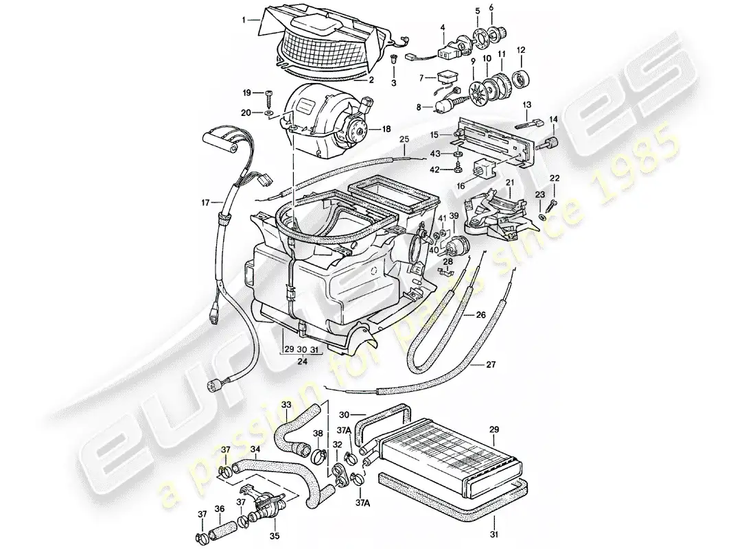 porsche 1980 (924) heater - heater core - f 92-cn402 198>> - f 93-cn100 306>> parts diagram