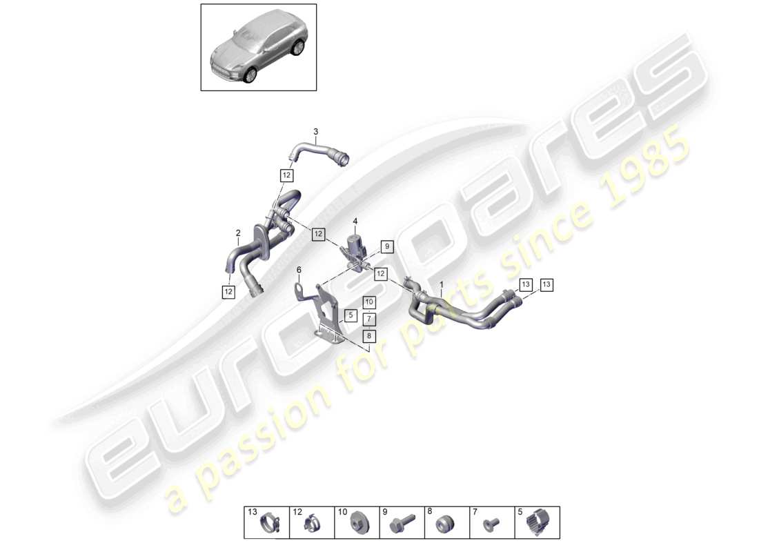 porsche 2021 (macan) heater v6 2,9l turbo water box for models with supplementary heater part diagram