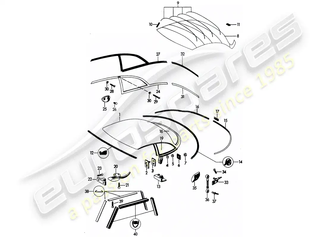 porsche 1963 (356b/356c) hardtop parts diagram