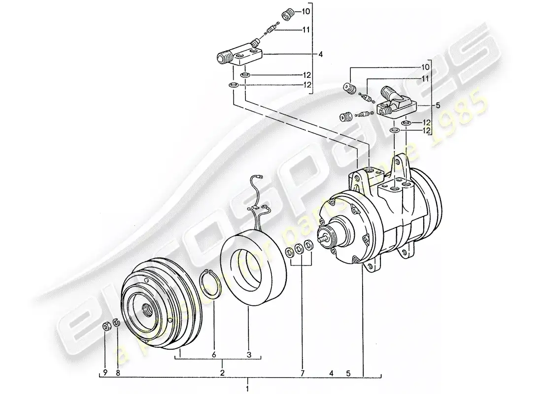 porsche 1991 (928) air conditioner - compressor parts diagram