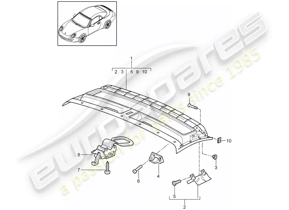 porsche 2010 (997-2) roof frame parts diagram