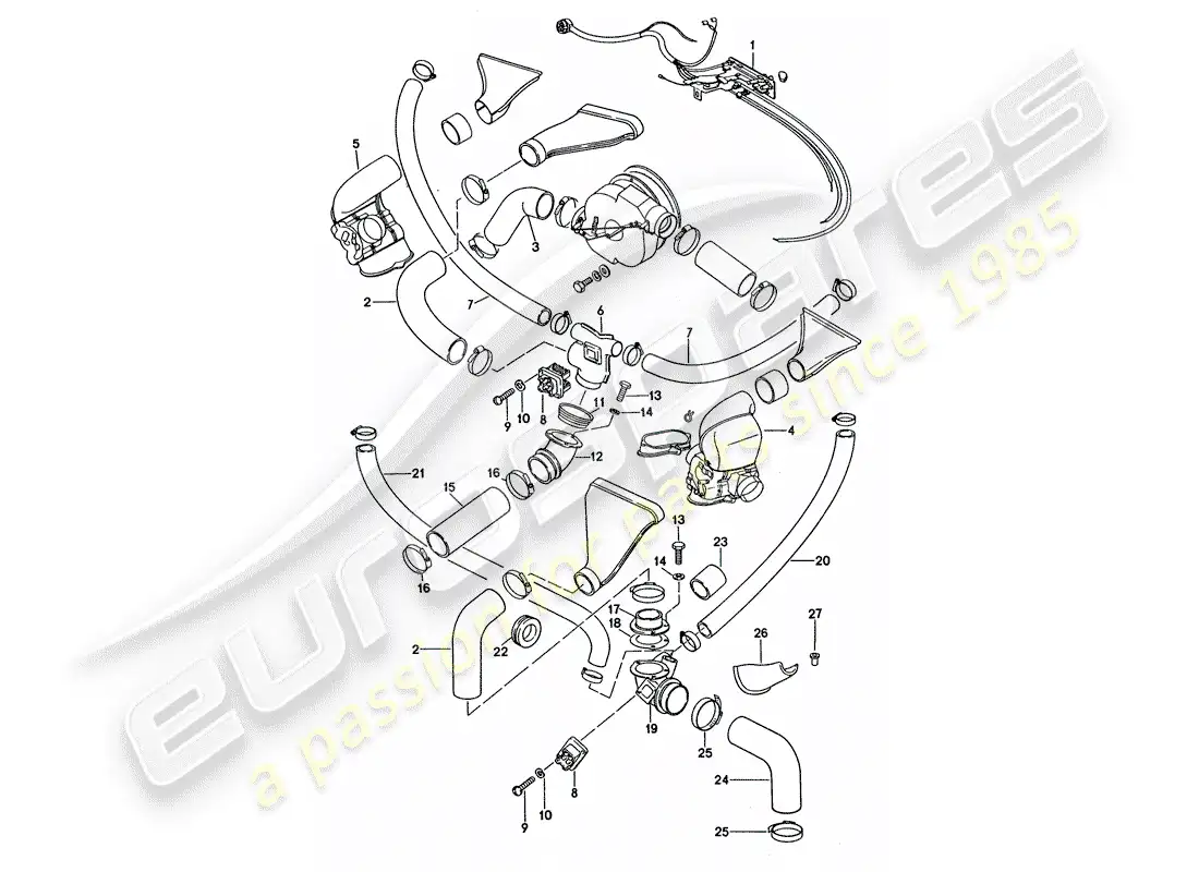 porsche 1976 (911 turbo) air conditioner - cooling air duct parts diagram