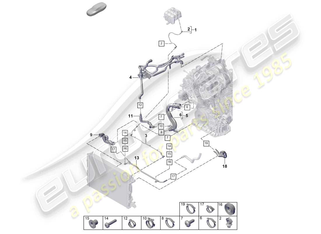 porsche 2023 (cayenne e3 pa) coolant cooling system coolant pipe part diagram
