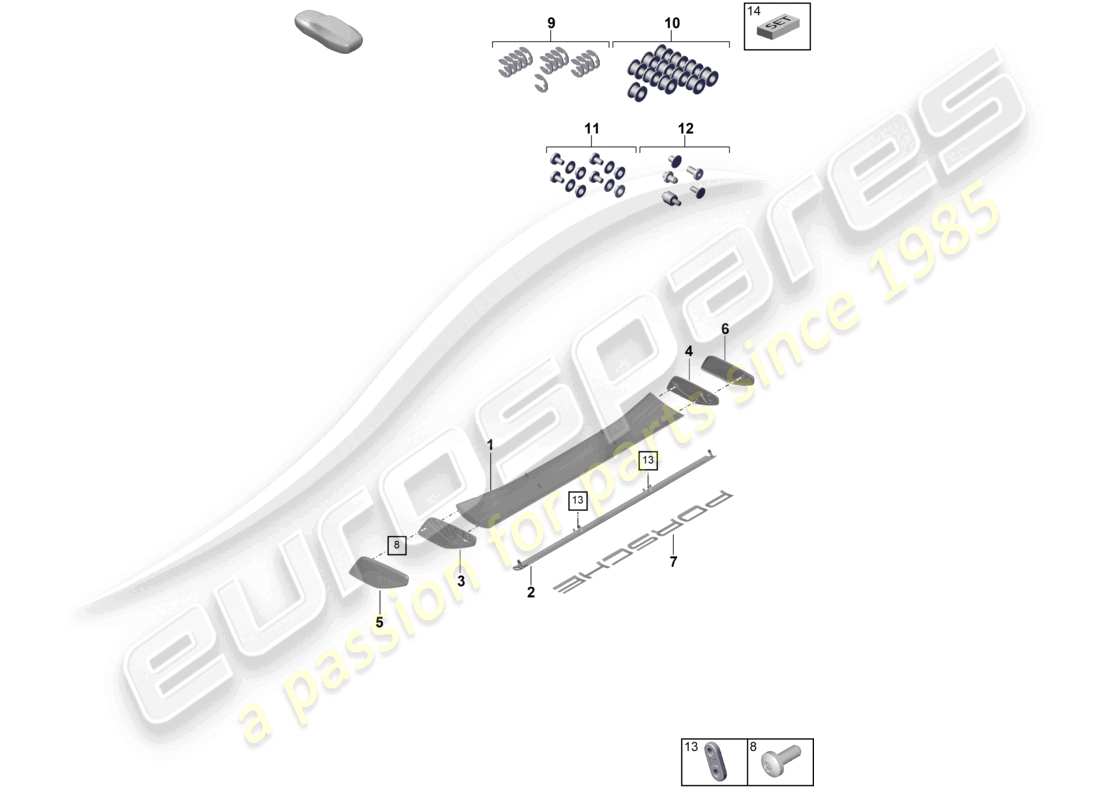 porsche 2025 (992-2 gt3/rs/st) rear spoiler part diagram