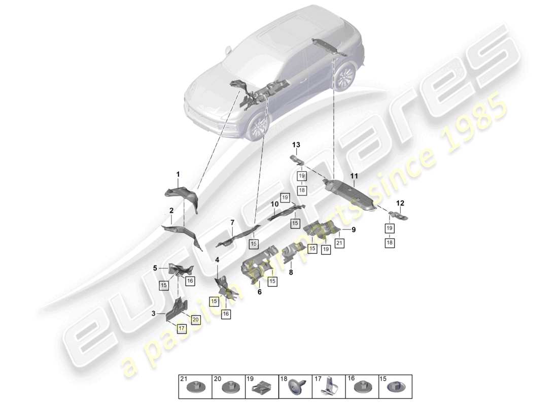 porsche 2023 (cayenne e3 pa) heat insulation underbody accessories part diagram