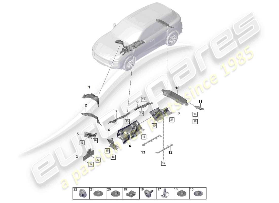 porsche 2023 (cayenne e3 pa) heat insulation underbody accessories part diagram