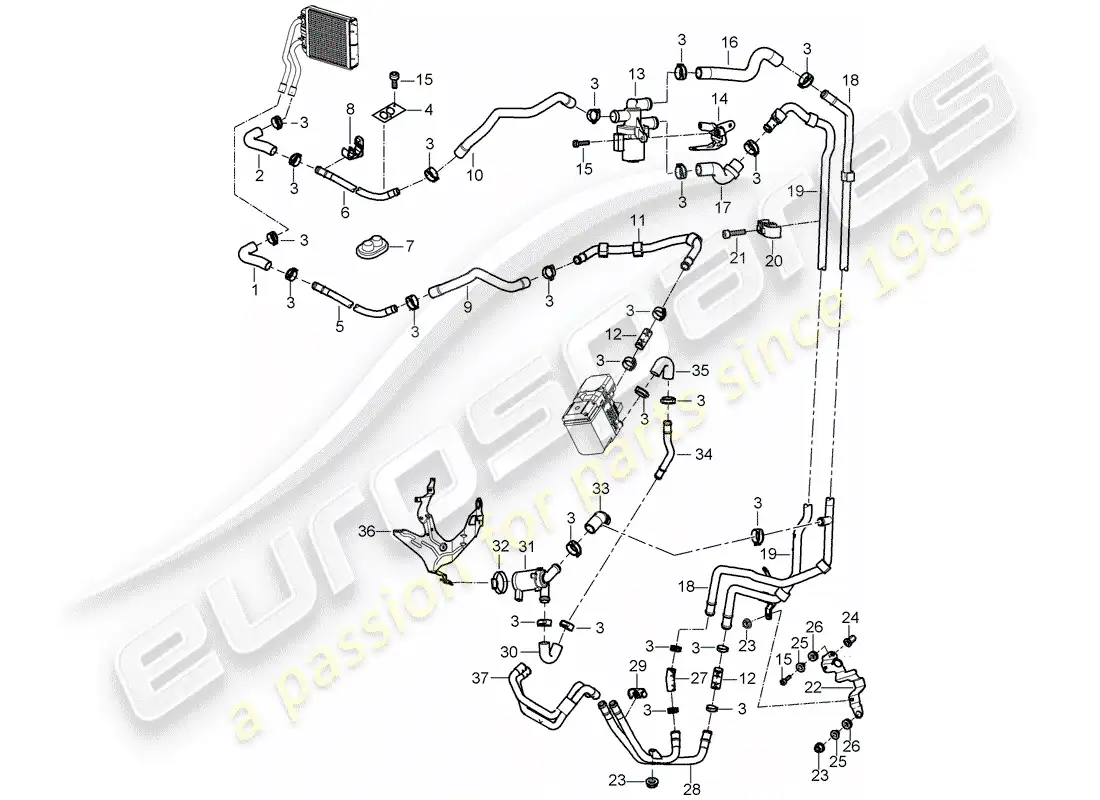 porsche 2005 (cayenne e1 9pa) air con./heating/aux. heater part diagram
