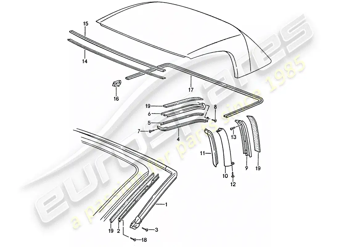 porsche 1990 (944) seal strip parts diagram