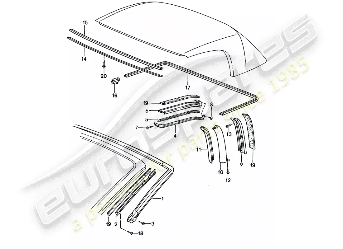 porsche 1993 (968) seal strip parts diagram