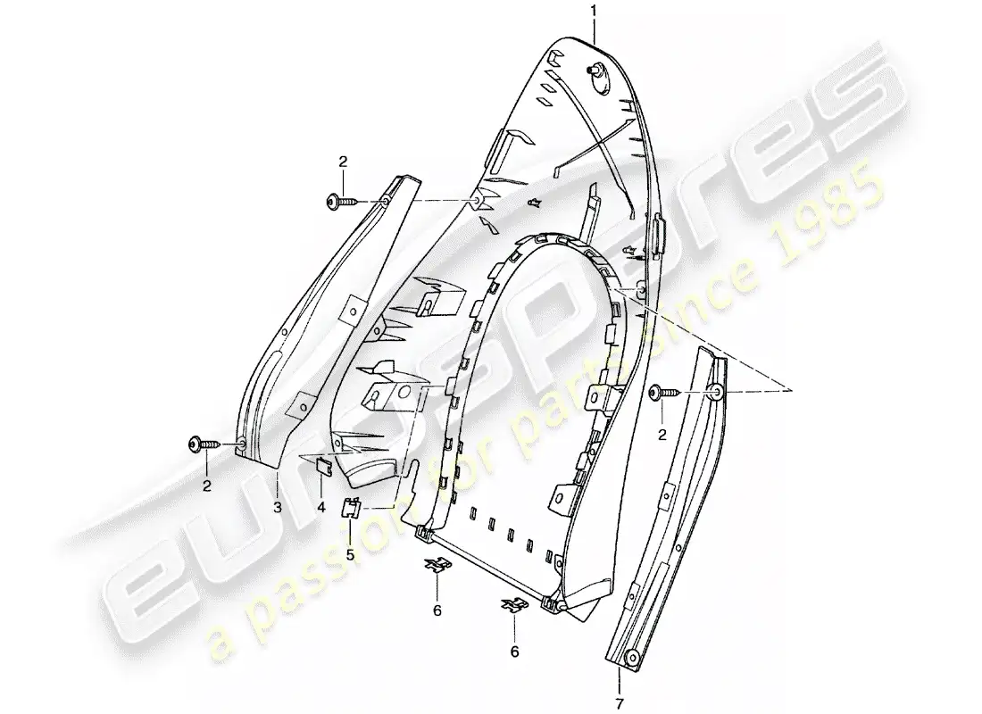 porsche 1998 (996) backrest shell - standard seat - comfort seat parts diagram