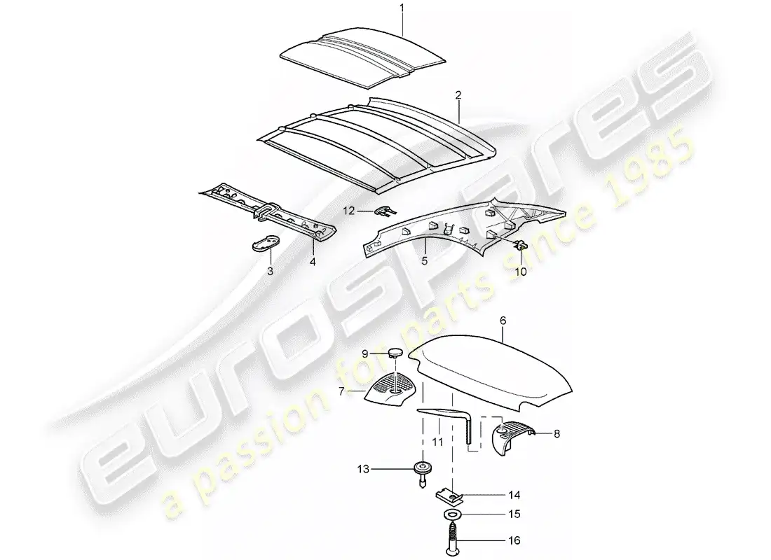 porsche 2001 (996) hardtop - sound absorber parts diagram