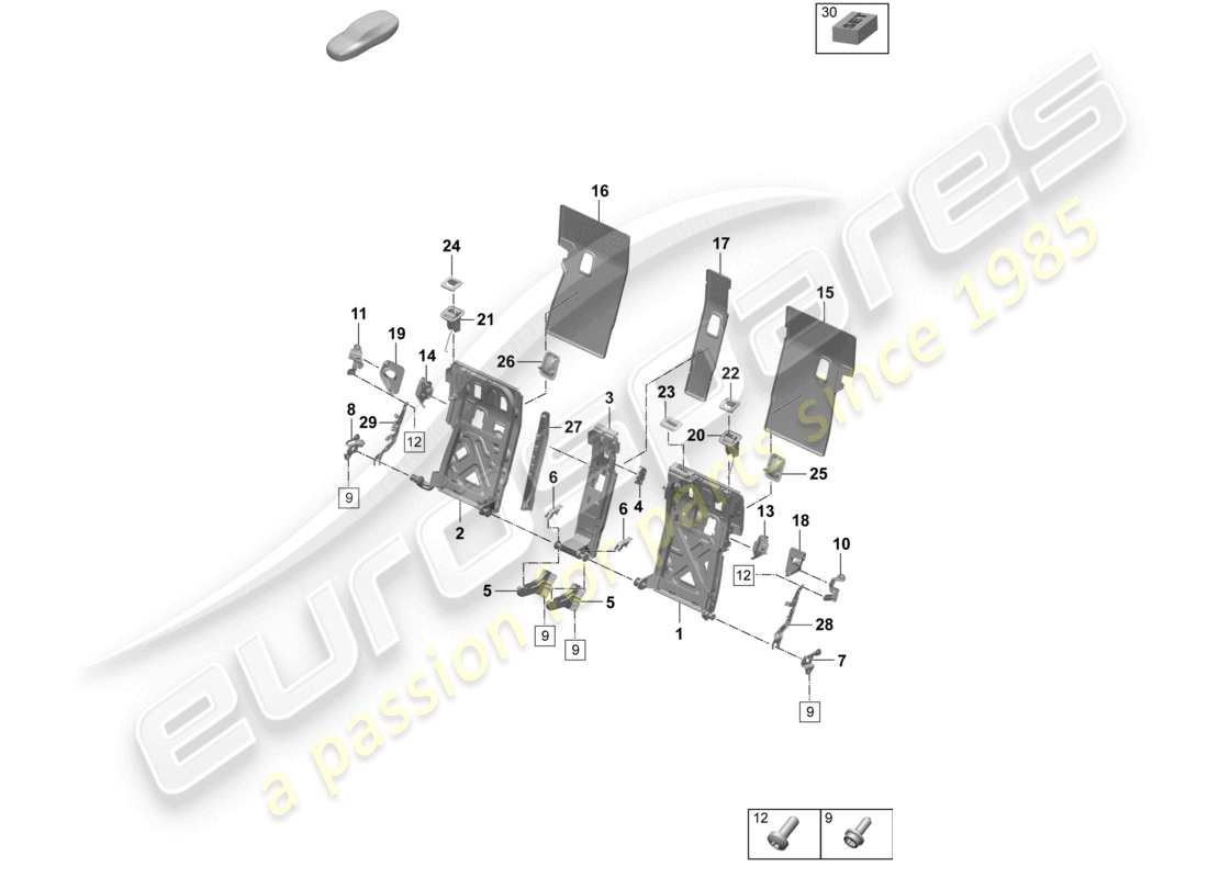 porsche 2026 (taycan 9j1-2) backrest frame comfort seat part diagram