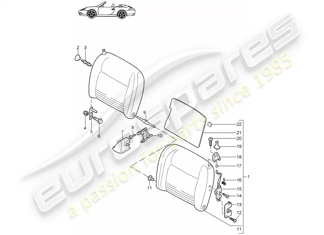 porsche 2004 (996) emergency seat backrest parts diagram