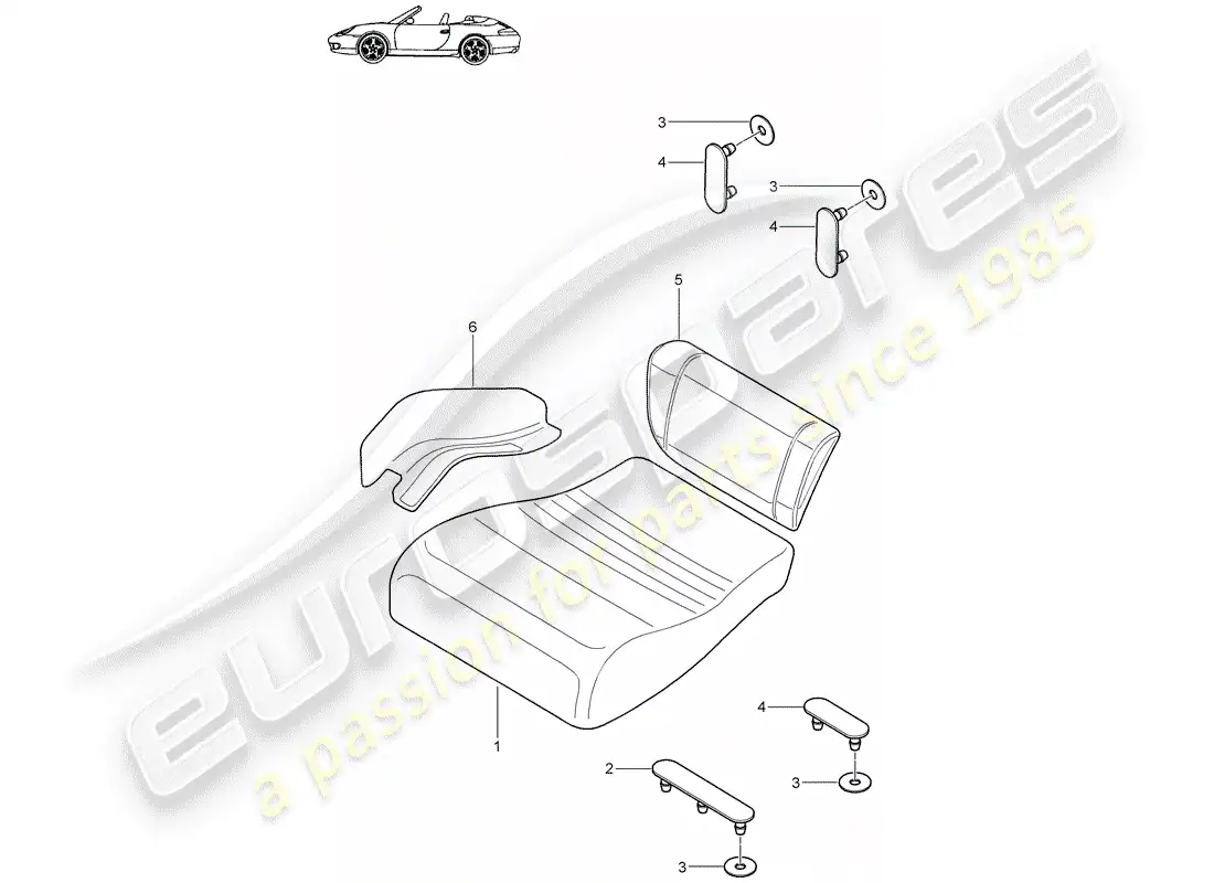 porsche 2004 (996) back seat cushion - emergency seat parts diagram