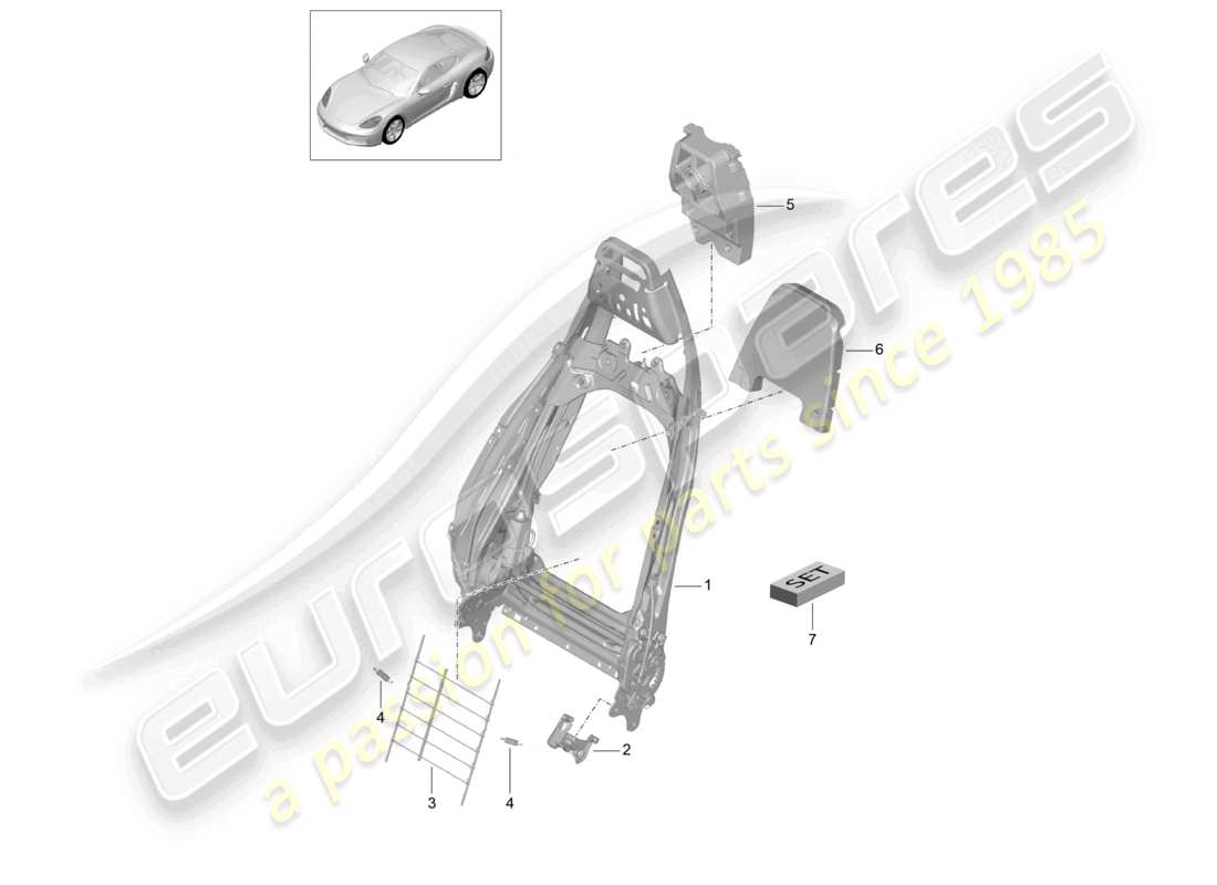 porsche 2025 (718 cayman) backrest frame sports seat plus accessories part diagram