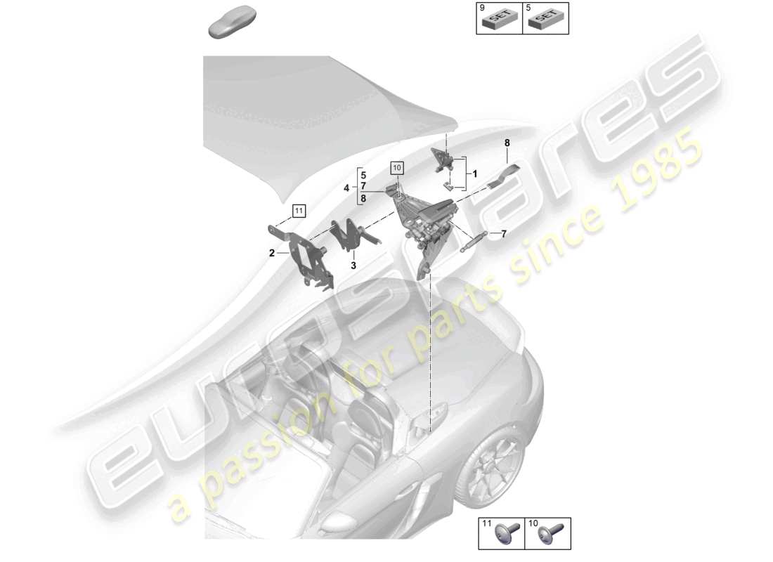 porsche 2021 (718 boxster spyder) tensioning device fin part diagram
