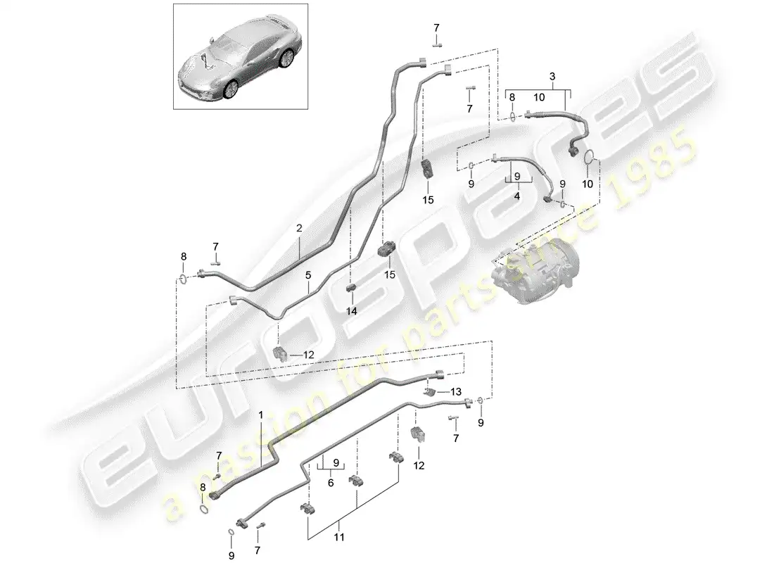 porsche 2014 (991-1 turbo) refrigerant line parts diagram