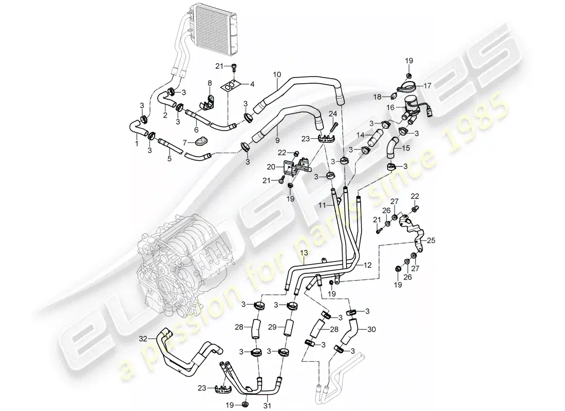 porsche 2005 (cayenne e1 9pa) air con./heating/aux. heater part diagram