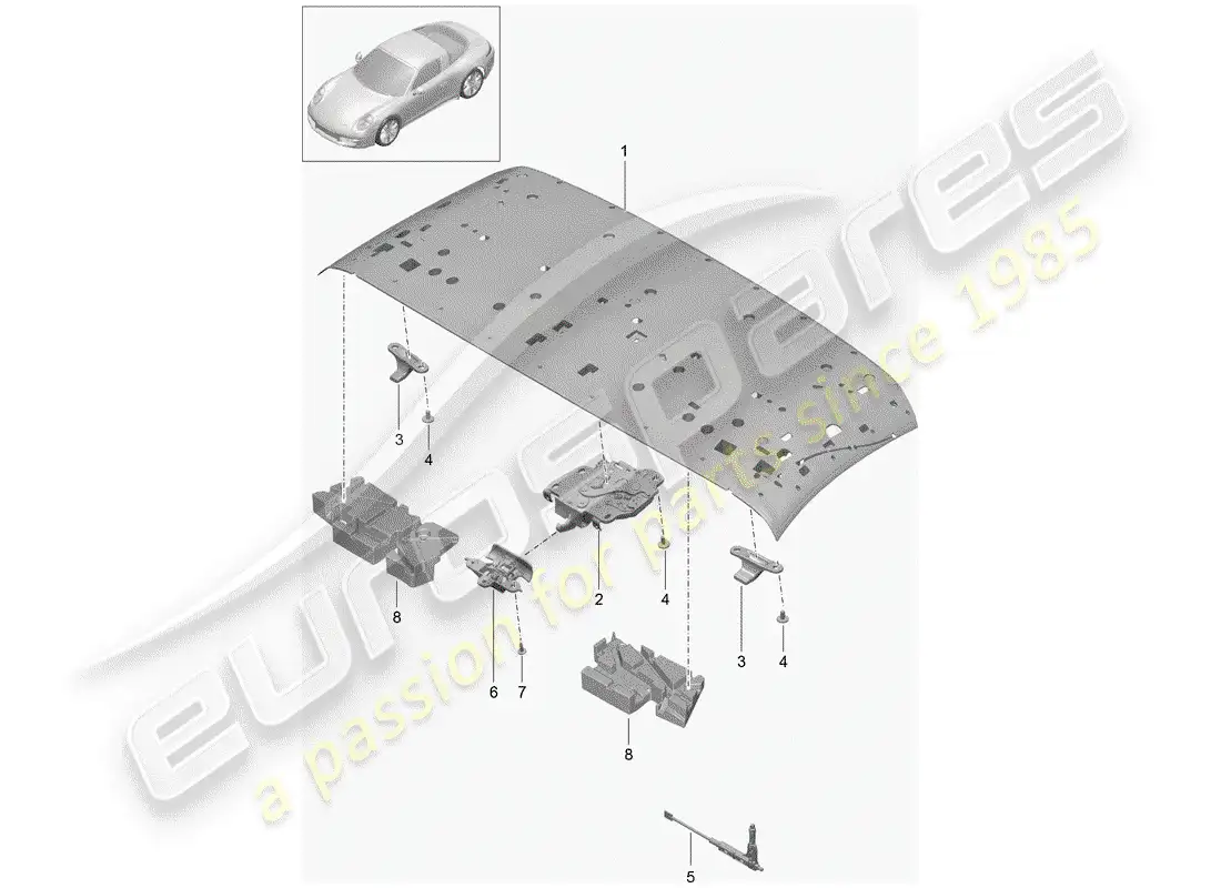 porsche 2020 (991-2) top frame parts diagram