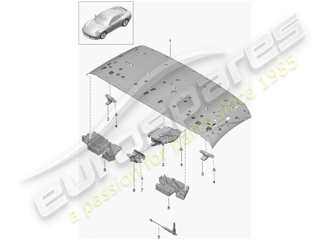 porsche 2020 (991-2) top frame parts diagram