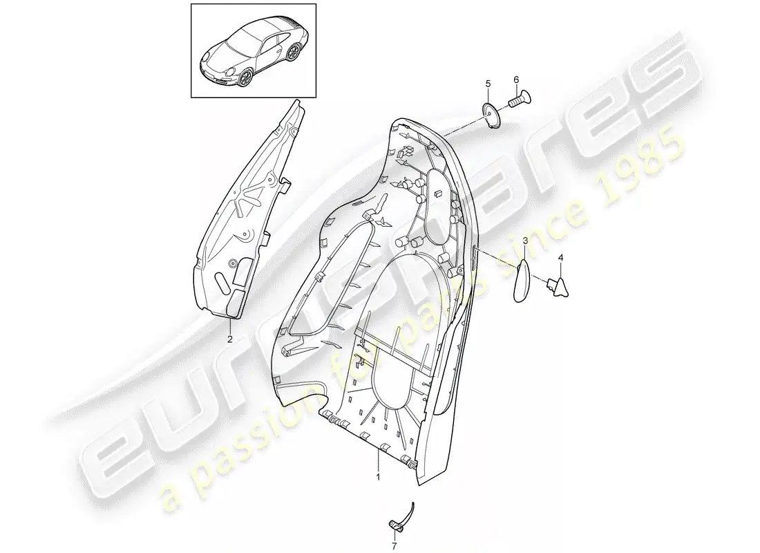 porsche 2012 (997-2) backrest shell parts diagram