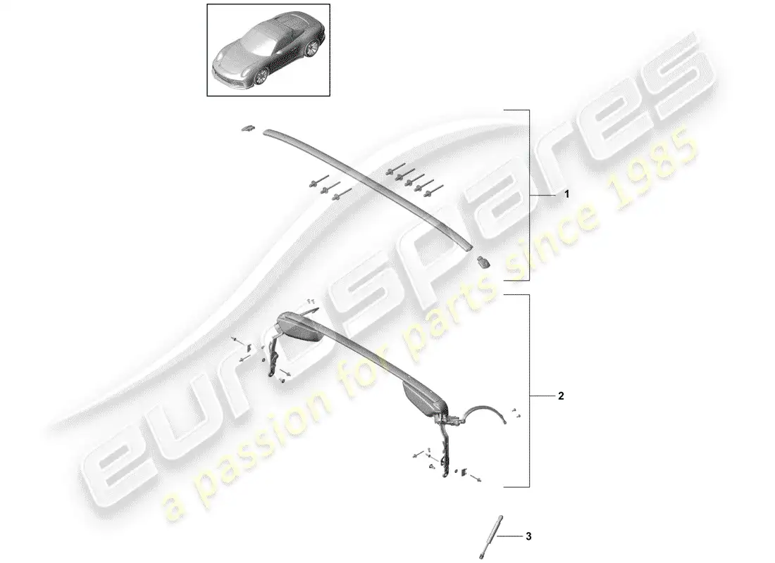 porsche 2014 (991-1 r/gt3/rs) top frame parts diagram