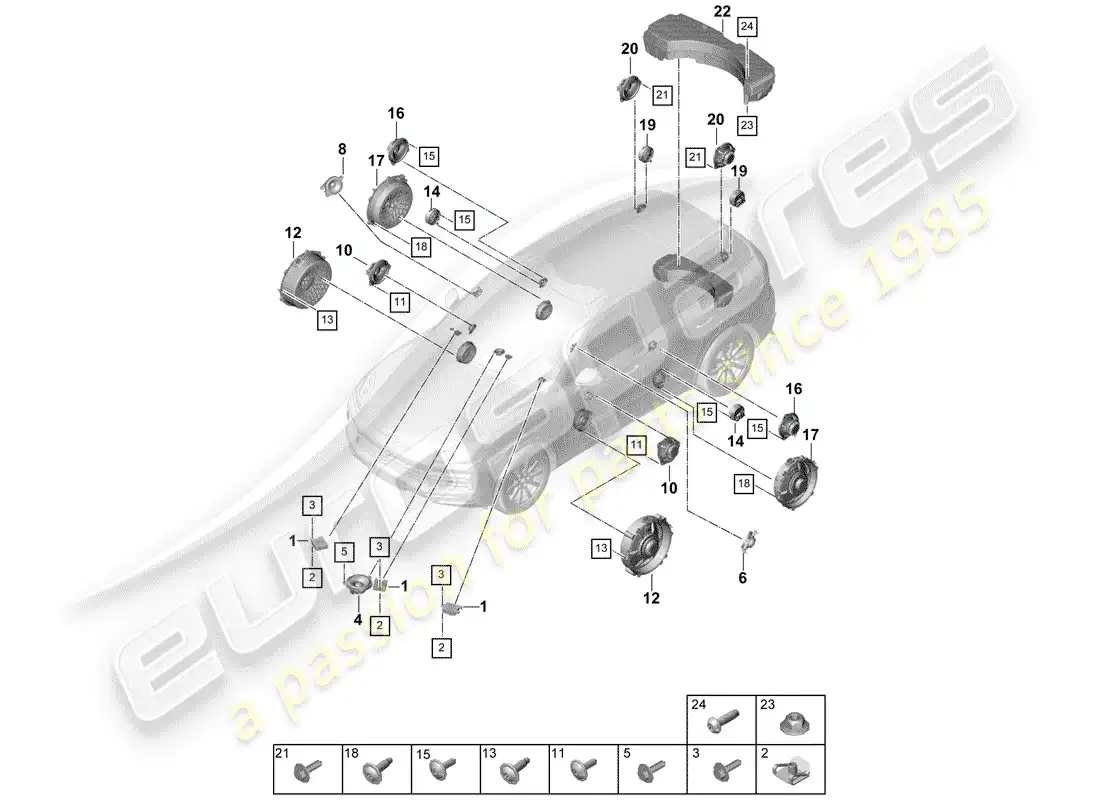 porsche 2019 (cayenne e3 9ya/9yb) loudspeaker parts diagram