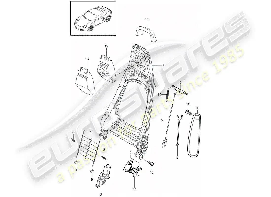 porsche 2010 (987 boxster) backrest frame parts diagram