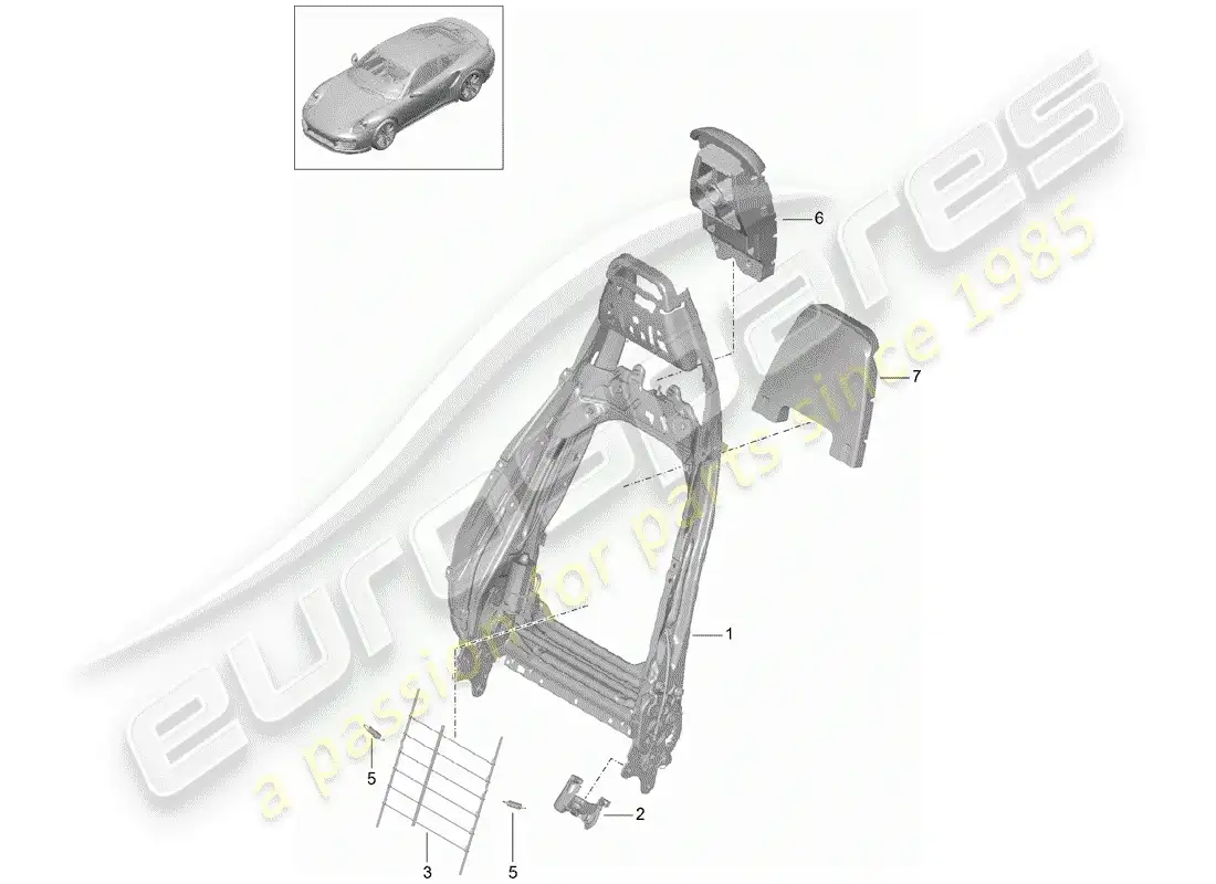 porsche 2015 (991-1 turbo) frame - backrest parts diagram