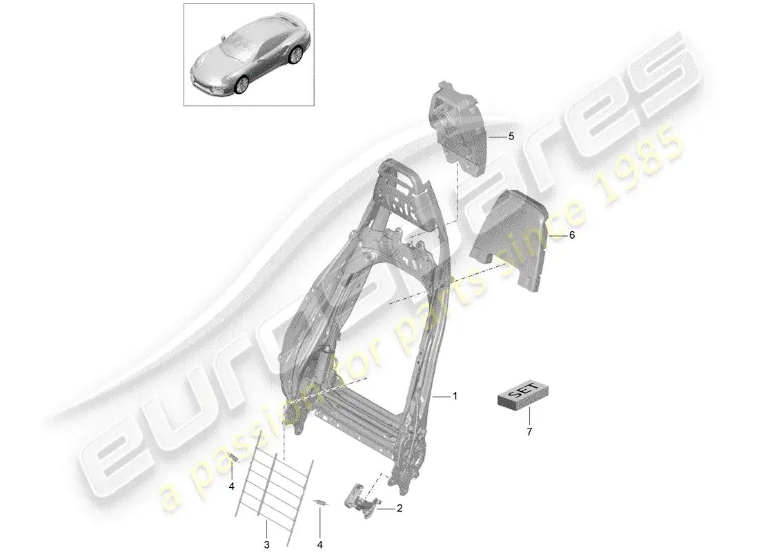 porsche 2015 (991-1 turbo) frame - backrest parts diagram