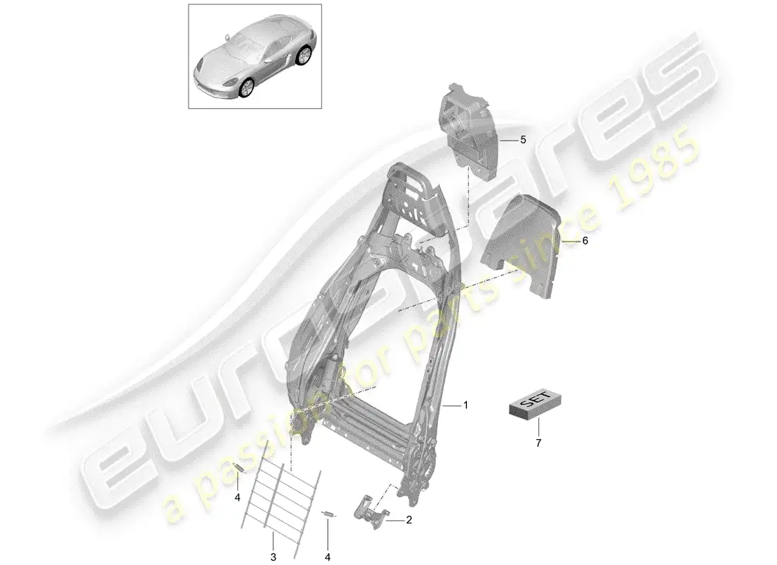 porsche 2019 (718 cayman) frame - backrest parts diagram